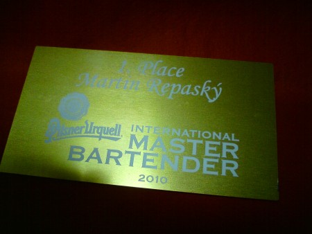 Ocenenie pre najlepsieho barmana, zlaty dural, gravirovane laserom